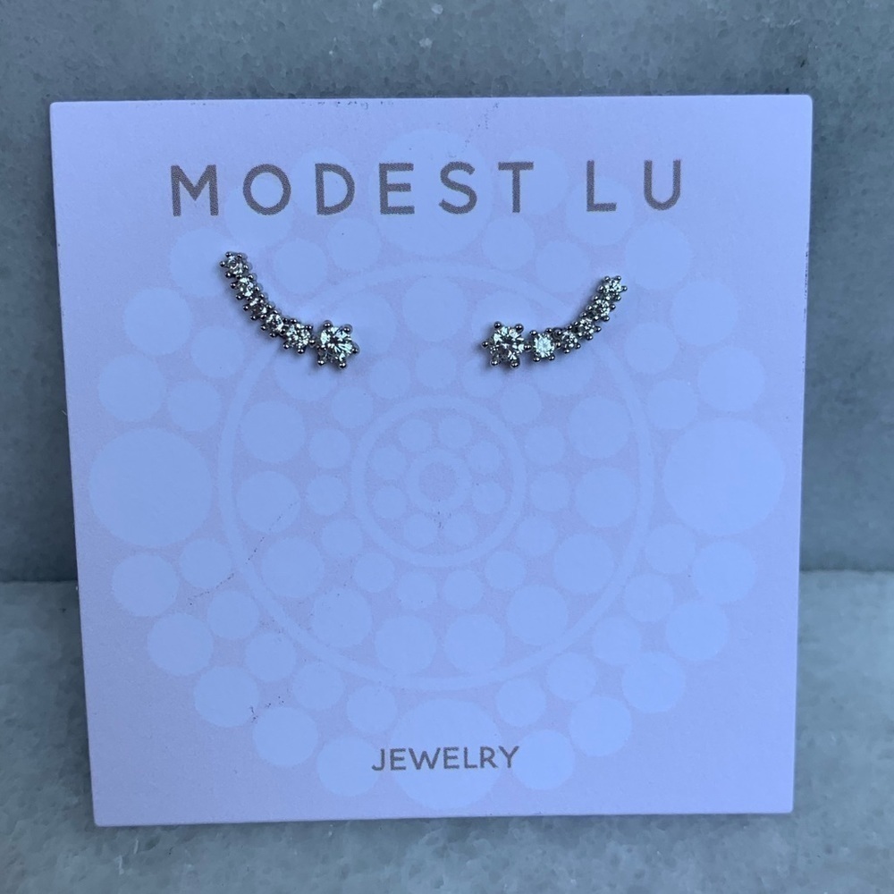 Silver Crystal Climber Huggie Stud Earrings - Picture 3 of 5